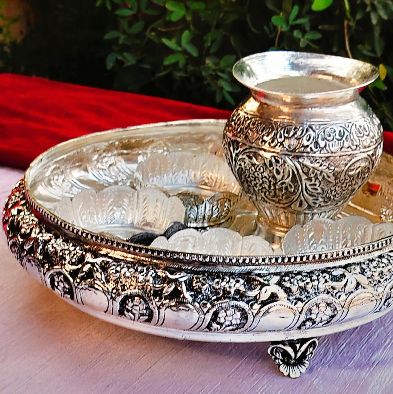 German Silver Pooja thali Set Combo of 6 Pieces Set